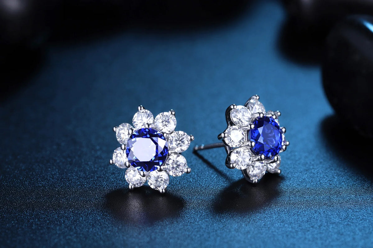 Gemfiori Anster High Quality S925 Lab Grown Sapphire Earring Stud Dainty Gemstone Stud Earrings for Women Daily Wear Gift