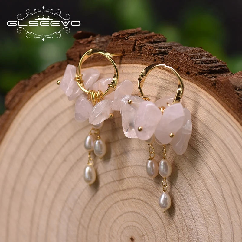 Pink Crystal Earrings Party Gift Freshwater Pearl Drop Earrings Ear Pin 925 Sterling Silver Fine Jewelry  Earrings Bulk