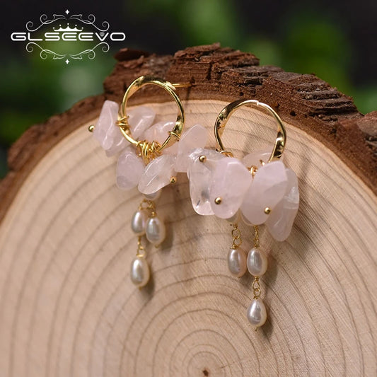Pink Crystal Earrings Party Gift Freshwater Pearl Drop Earrings Ear Pin 925 Sterling Silver Fine Jewelry  Earrings Bulk