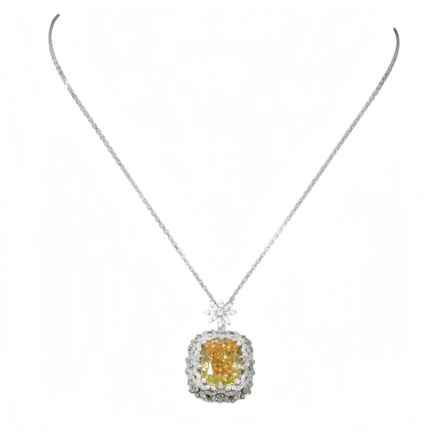 MUSHAN Jewelry Factory Little Daisy Yellow High Carbon Diamond Flower Pendant Necklace Woman Luxury Jewelry 925 Silver Necklaces