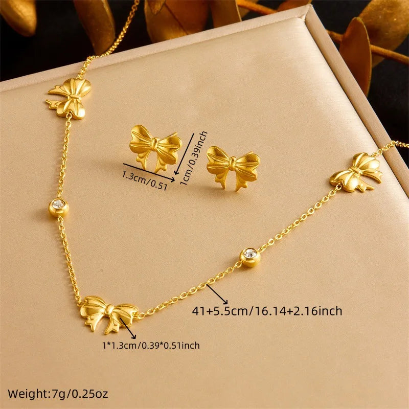 Gold Crystal Bow Knot Necklace, Earrings & Bracelet Jewellery Set | Sparkling Classic Set