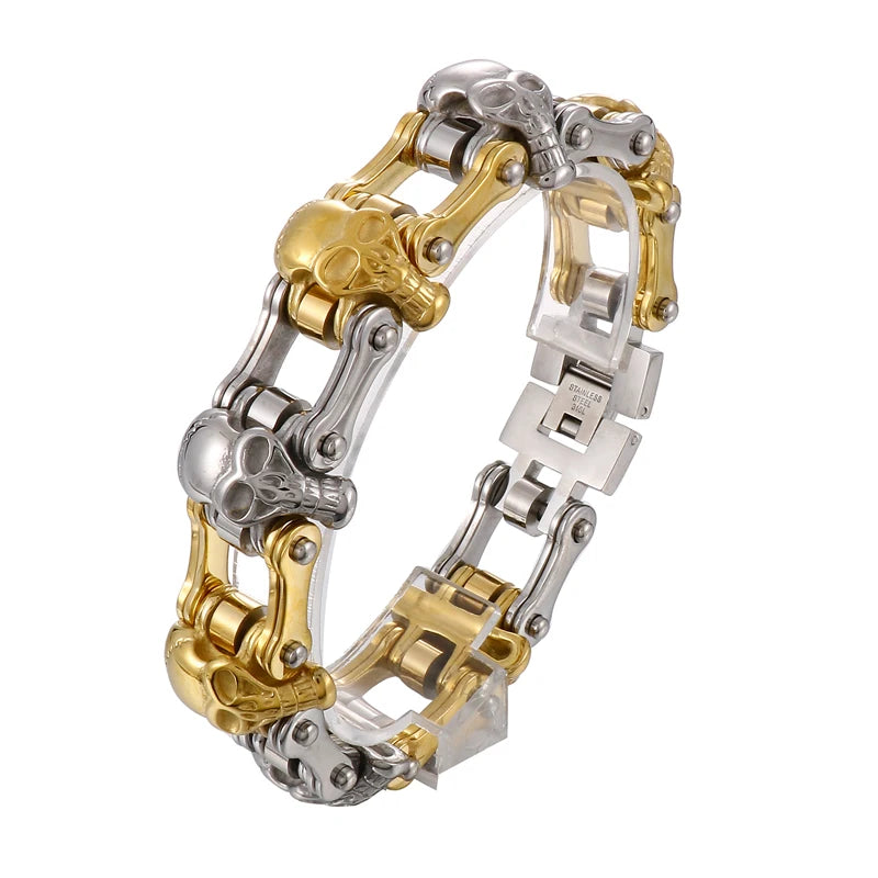 KALEN Punk Skull Biker Bracelet – Gold, Silver & Black