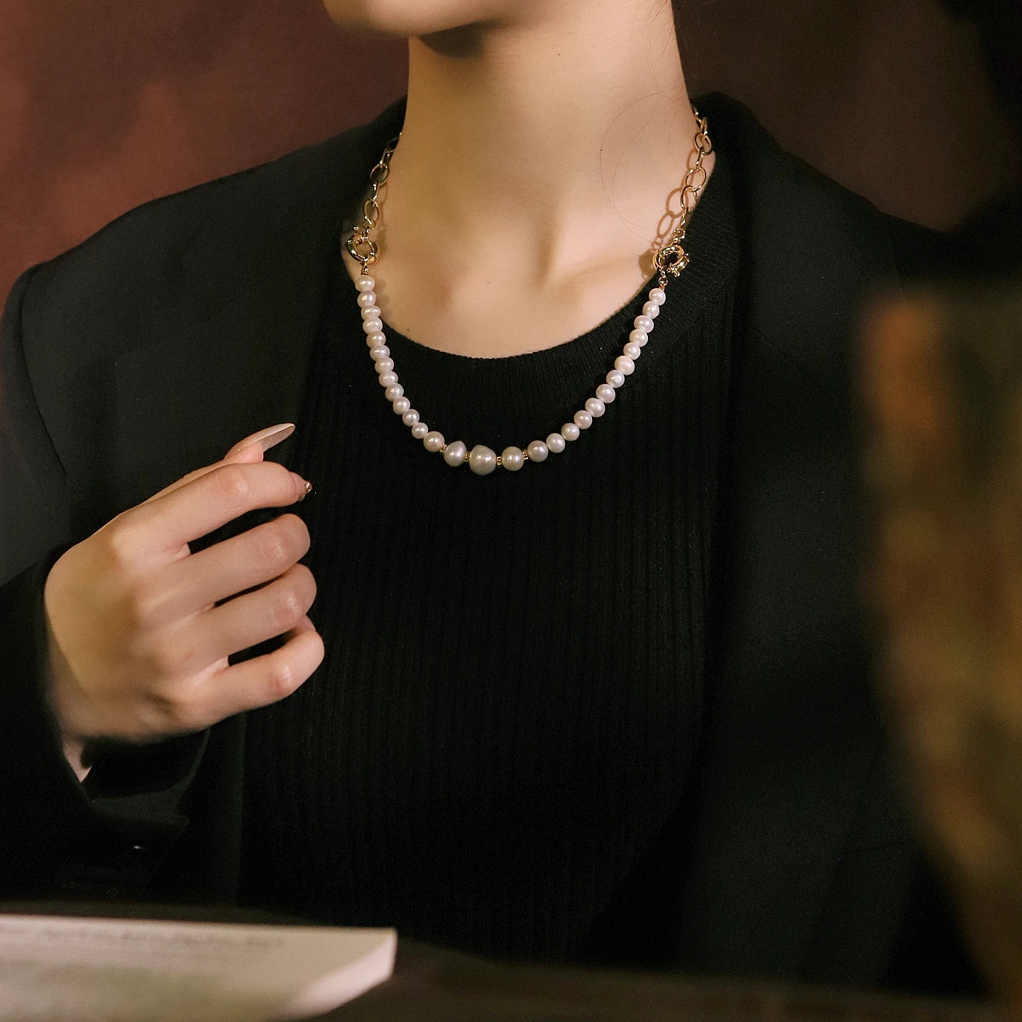 Two-Way Freshwater Pearl Chain Necklace Bracelet for Women Daily Wedding Bridesmaid Gift Dainty Bridal Necklace Dainty Jewelry