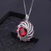 ArtistA Deluxe Unique Halo Design Iced Out 925 Silver Big Gemstone Synthetic Ruby Sunflower Cocktail Ring Pendant Earrings Jewelry Set