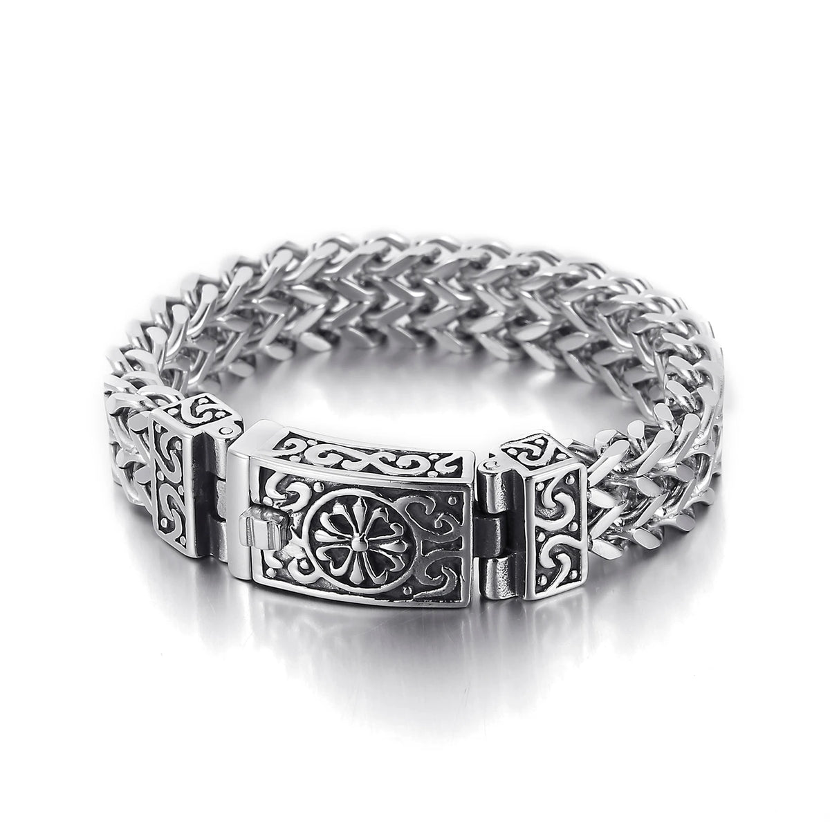 VIKING Gothic Mesh Cuff Bracelet – Silver Stainless Steel