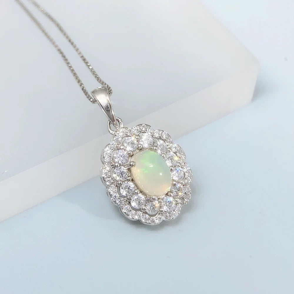 Gioiellieri Natural Opal Pendant S925 Sterling Silver Necklace for Women Fine Jewelry October Birthstone Anniversary Birthday Gift Newest