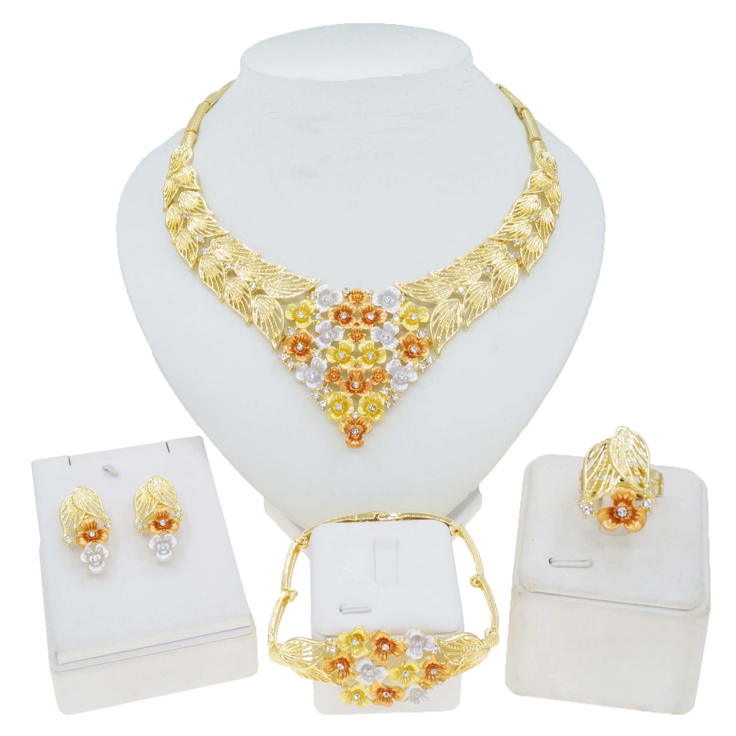 Zhuerrui Wholesale Luxury Gold Jewelry Sets Multi Color Flowers Bead Necklace Jewelry Set Latest Woman Birthday Party HA23266