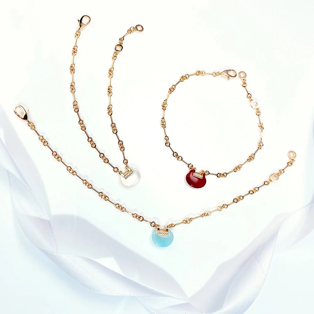 China Ruyi Lock Necklace Bracelet Women's Fashion Jewelry Retro Light Luxury Brass Material Red Agate Manufacturer Direct Sales