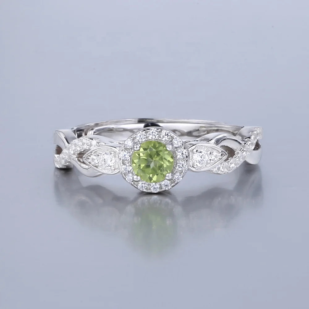 ArtistA Abiding Custom Green Natural Gemstone Ring Collection 925 Silver Natural Peridot Rings with Regular Open 2 Tone Design