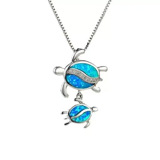 Chic Vintage Christian Double Turtle Motif Copper Opal Box Chain Necklace Aobao Geometric Pendant Party Fashion Jewelry