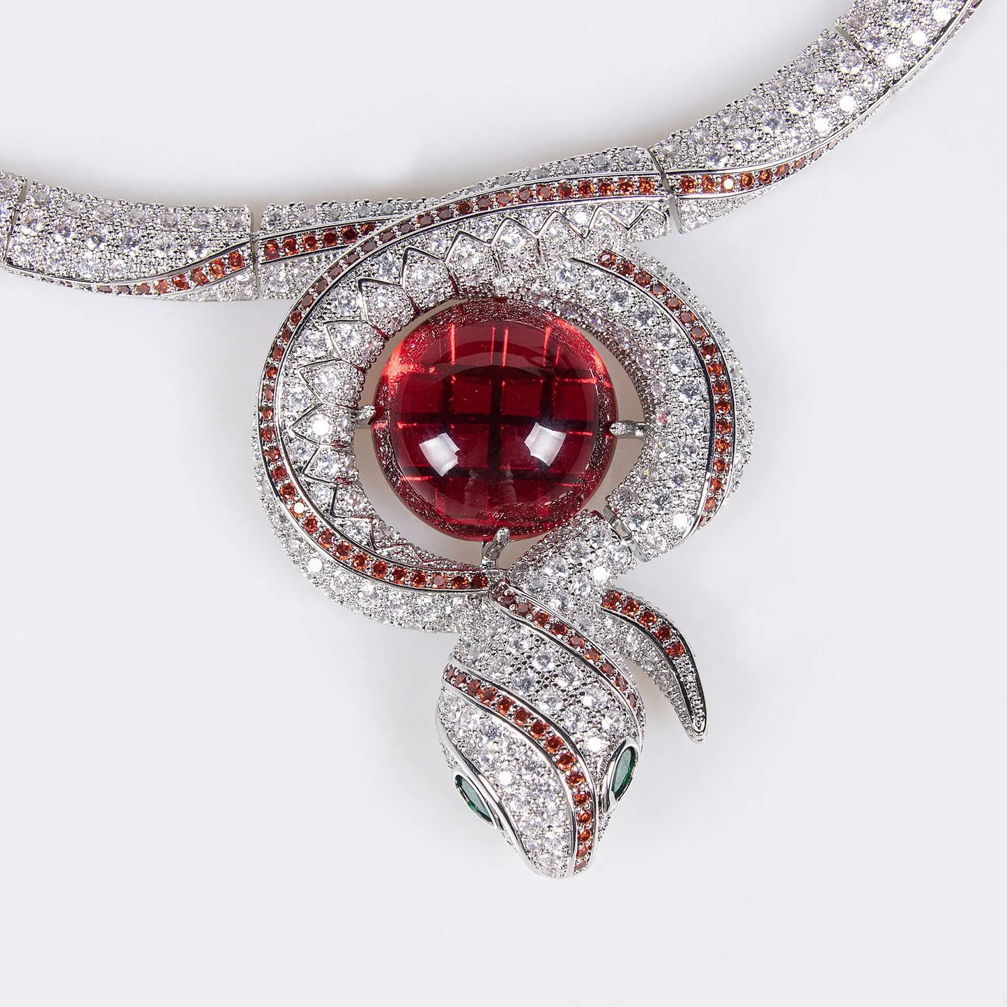 Luxury Snake Design Zircon Necklace & Earrings Jewellery Set — Purple, Red, Green & White Pearl