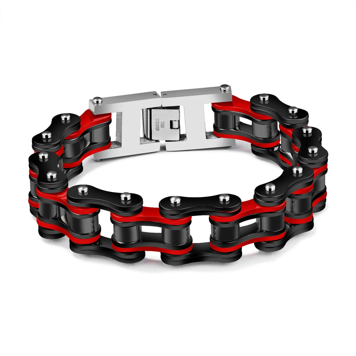 REBEL Vintage Stainless Steel Men's Bracelet Black Red Car Chain for Anniversary