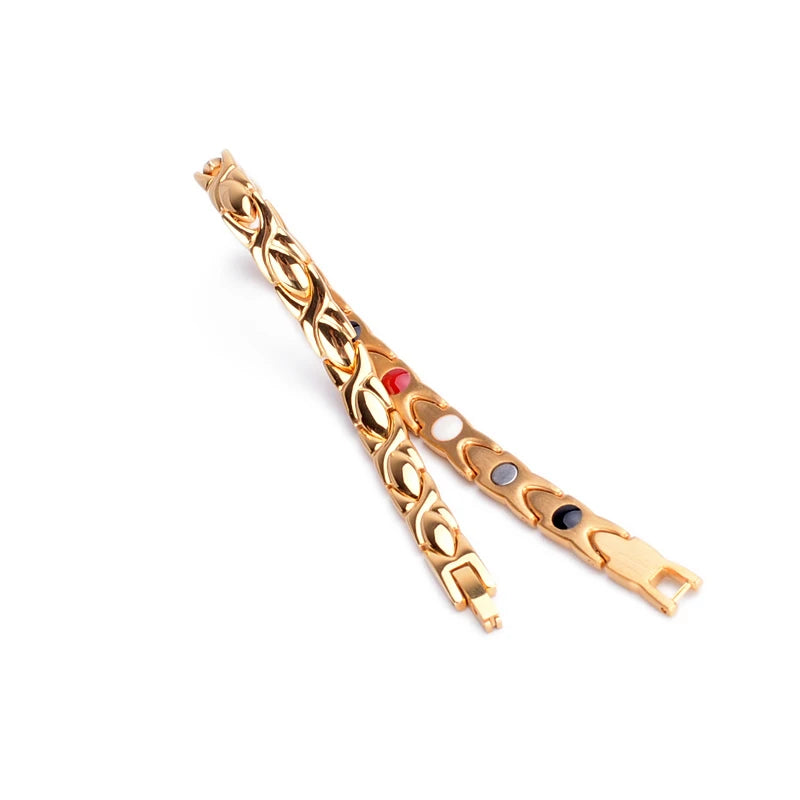 Many Color in Stock Big Sales Stainless Steel Health Gold Plating Women Pain Relief Health Bio Energy Magnetic Therapy Bracelet