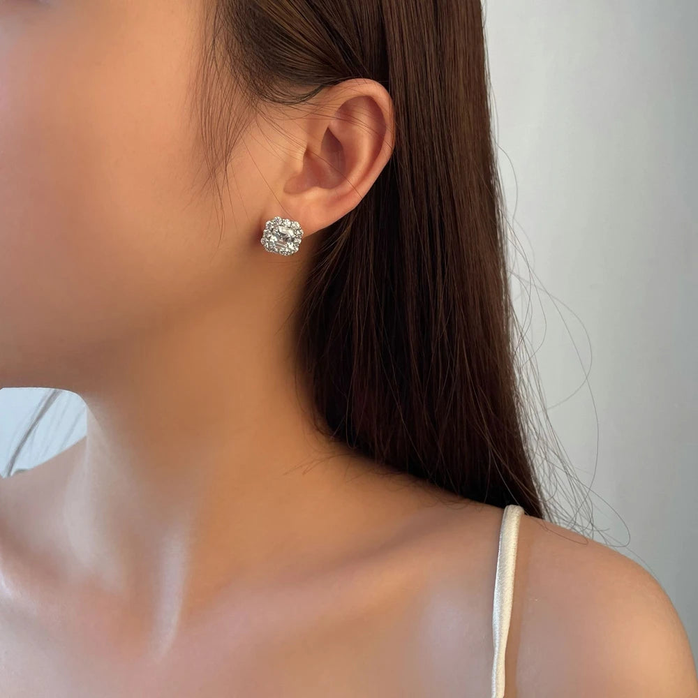 MUSHAN Jewelry Factory 925 Silver 2Carat Square High Carbon Diamond Stud Earrings 7*7 European and American Retro Style Earrings