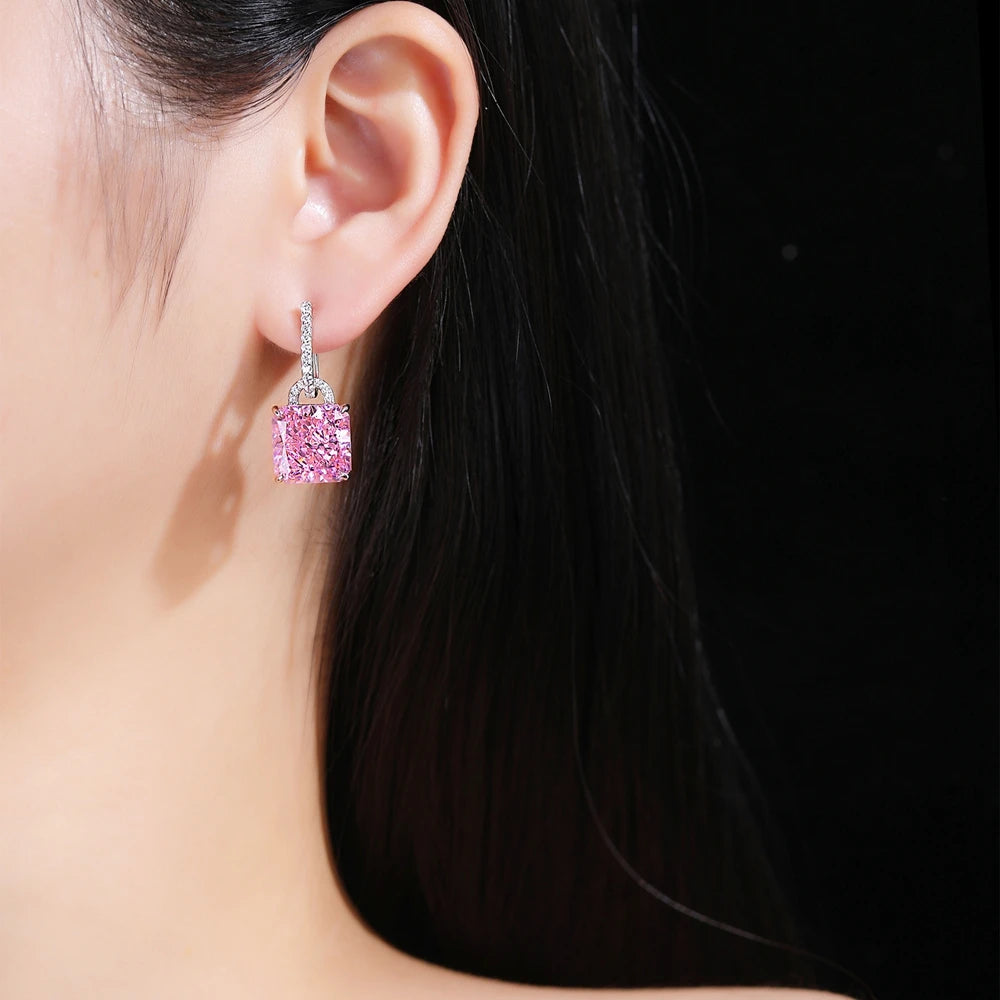 MUSHAN Jewelry Factory Pure Silver Stud Earrings Light Luxury Electroplated White Gold Pink Diamond Jewelry Earrings