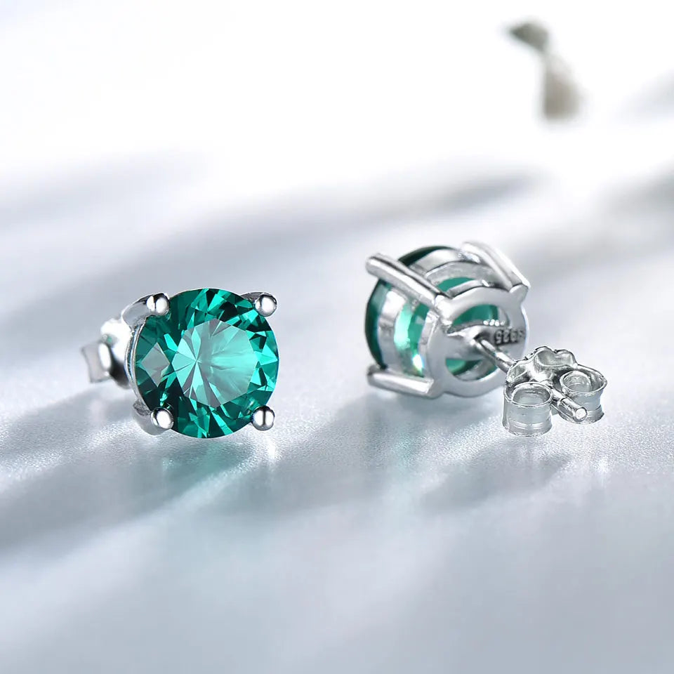 UMCHO Trendy Fine Jewelry Nano Emerald Stud Earrings Zircon Gemstone 925 Sterling Silver Earring for Women Gift