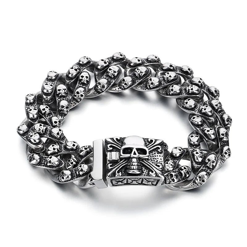 KALEN Punk Style Fine Jewelry Fashion Bracelets Stainless Steel Skull Links Bracelet for Men