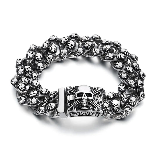 KALEN Punk Style Fine Jewelry Fashion Bracelets Stainless Steel Skull Links Bracelet for Men