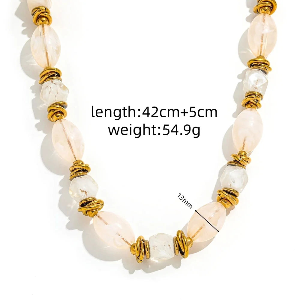Joolim PVD Plated Wholesale Waterproof Fashion Layerable Resin Twist Wire Beaded Chain Necklace Stainless Steel Jewelry