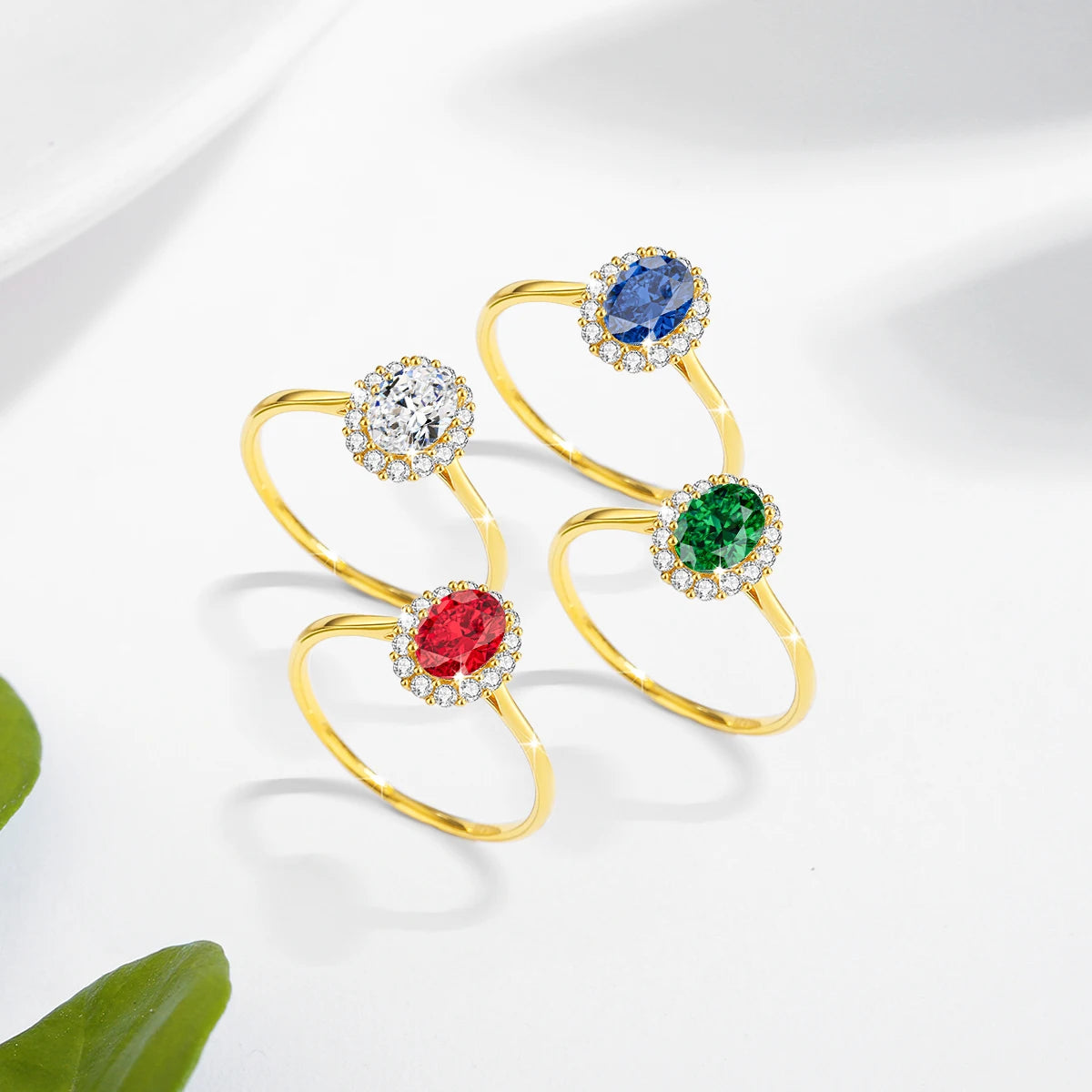 ArtistA Fine Jewelry Corundum Sapphire Ruby Emerald Zircon Oval Gemstone Woman Engagement Wedding Halo Oro De 14 k Gold Hollow Rings