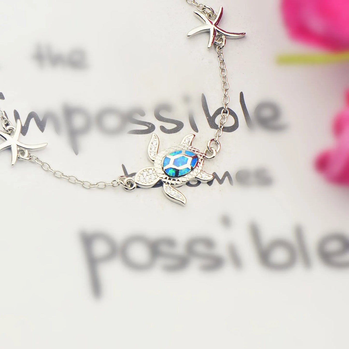 Hawaiian Beach Turtle Flower Christian Opal Beaded Trendy Silver Plated Brass Fashion Jewelry for Women's Anniversary Bulk