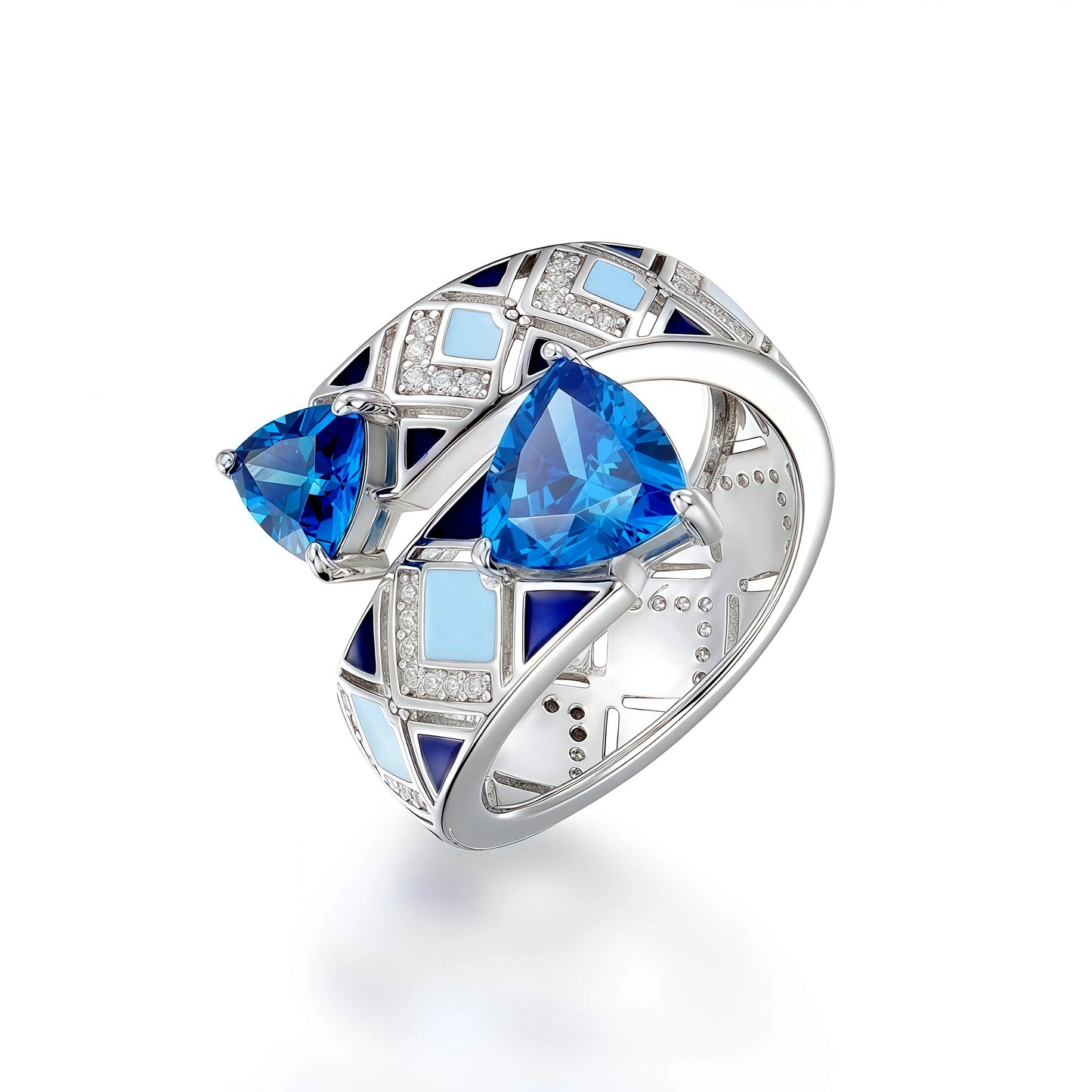 MUSHAN Jewelry Factory Engagement Wedding Bands 925 Sterling Silver Ring High Carbon Diamond Blue Enamel Fine Rings for Women