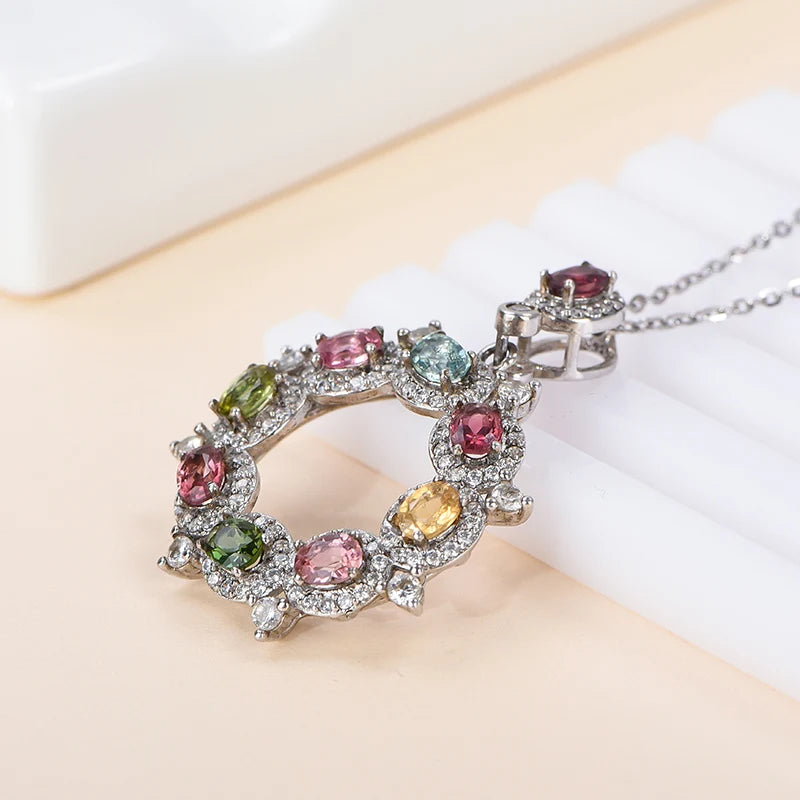 Gioiellieri Natural Tourmaline Oval Cut Platinum Plated 925 Sterling Silver Women's High-end Customized Solitaire Pendant Luxury Necklace