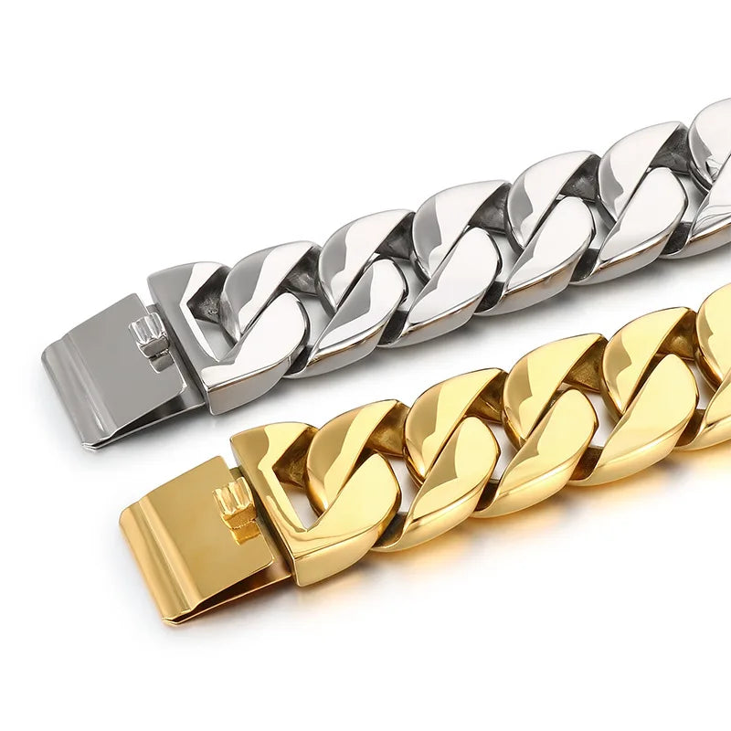 S&S European American Hip-Hop Fashion Coarse Cuban Chain Necklace Men Women 316L Stainless Steel Bracelet