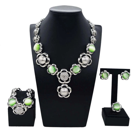 Zhuerrui Fashionable Gold Plated Jewelry Set Three Color Flowers Necklace Bracelet Jewelry Sets Exquisite Women's Luxury HA20063