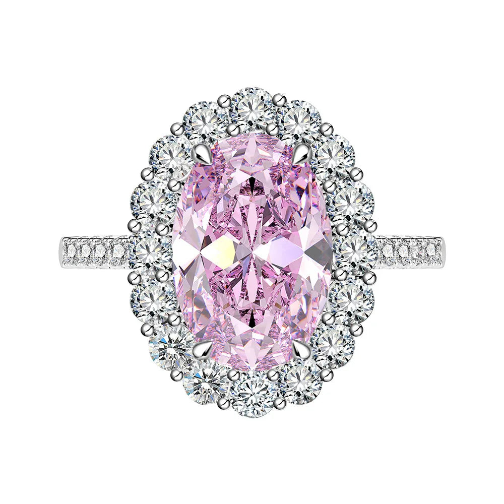 MuShan Jewelry Factory 5.6 Carat Egg Shaped Diamond Ring 8 * 12mm High Carbon Diamond Candy pink Diamond Ring S925 Silver