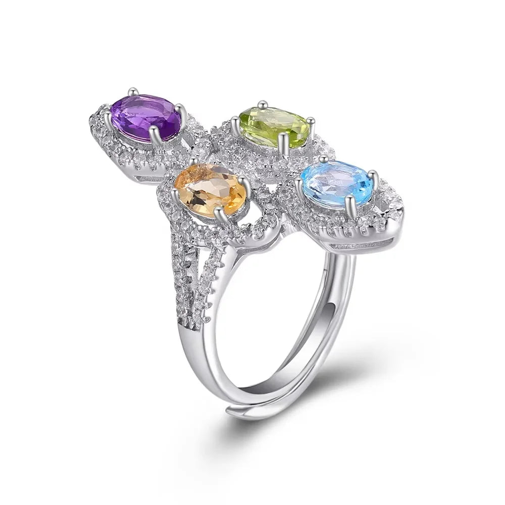 ArtistA Abiding Custom Green Natural Gemstone Ring Collection 925 Silver Natural Peridot Rings with Regular Open 2 Tone Design