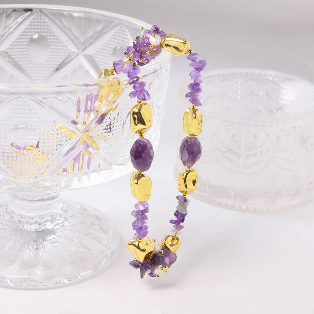 Amethyst Natural Freshwater Pearl Necklace Retro Palace Style Fashion Jewelry Necklace Gifts for Mom Wife Girlfriend GN0596
