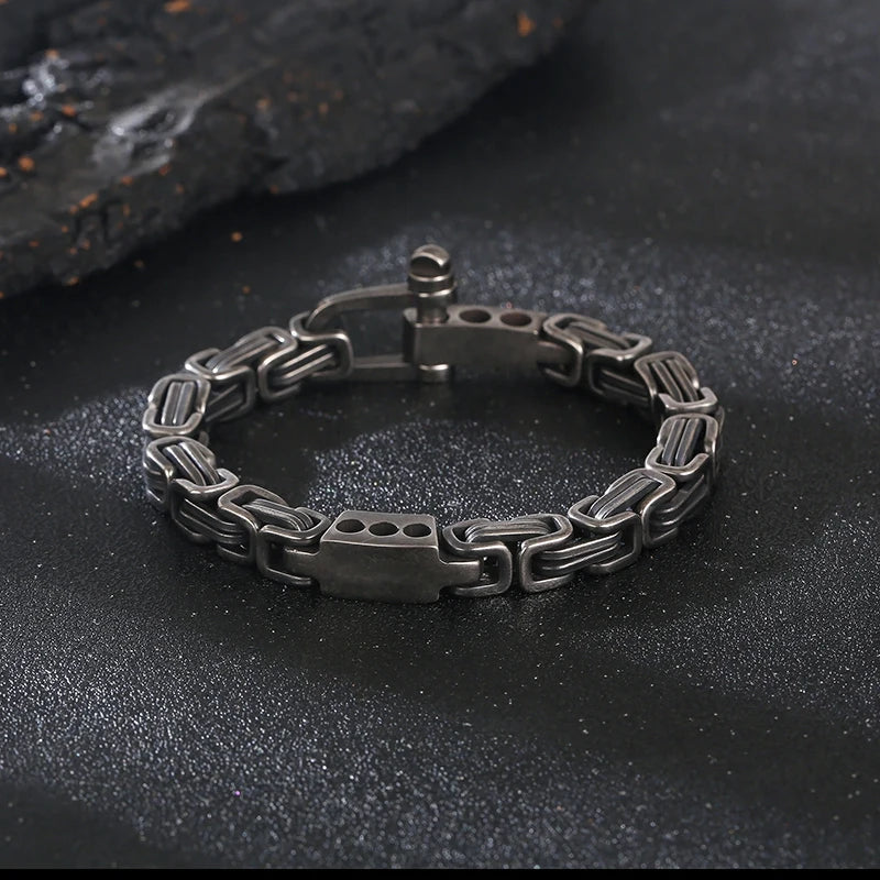 KALEN Trendy Unisex Gold/Silver/Black Stainless Steel Byzantine Links Bracelet With Bolt Clasp