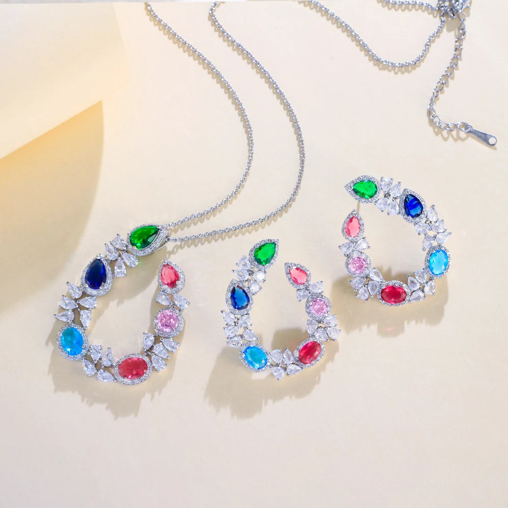 Trendy Fashion Cross Chain Link Big Necklace and Earrings Party Pendant Jewelry Set for Women Accessories