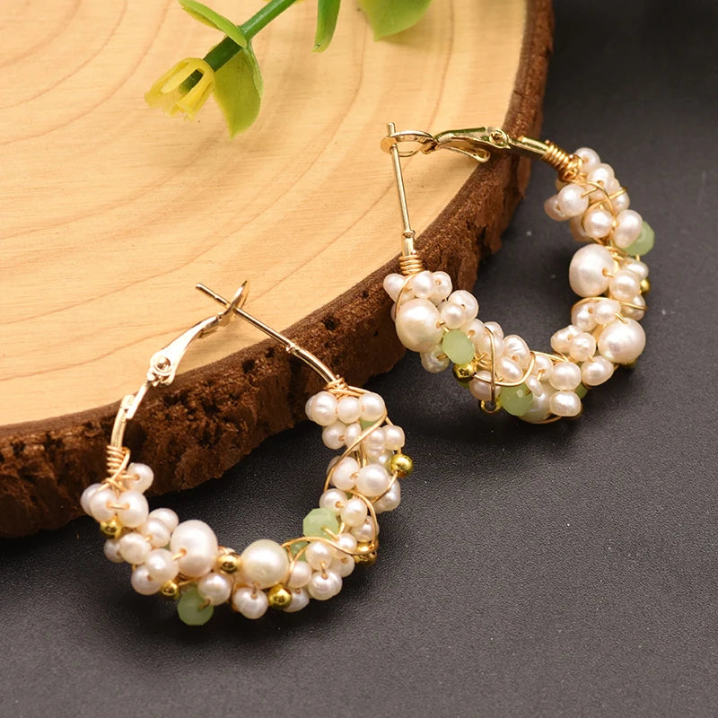 High Quality Natural Fresh Water White Pearl Hoop Earrings for Women Minimalist Korean Style Aros Mujer Oreja Earrings Bulk