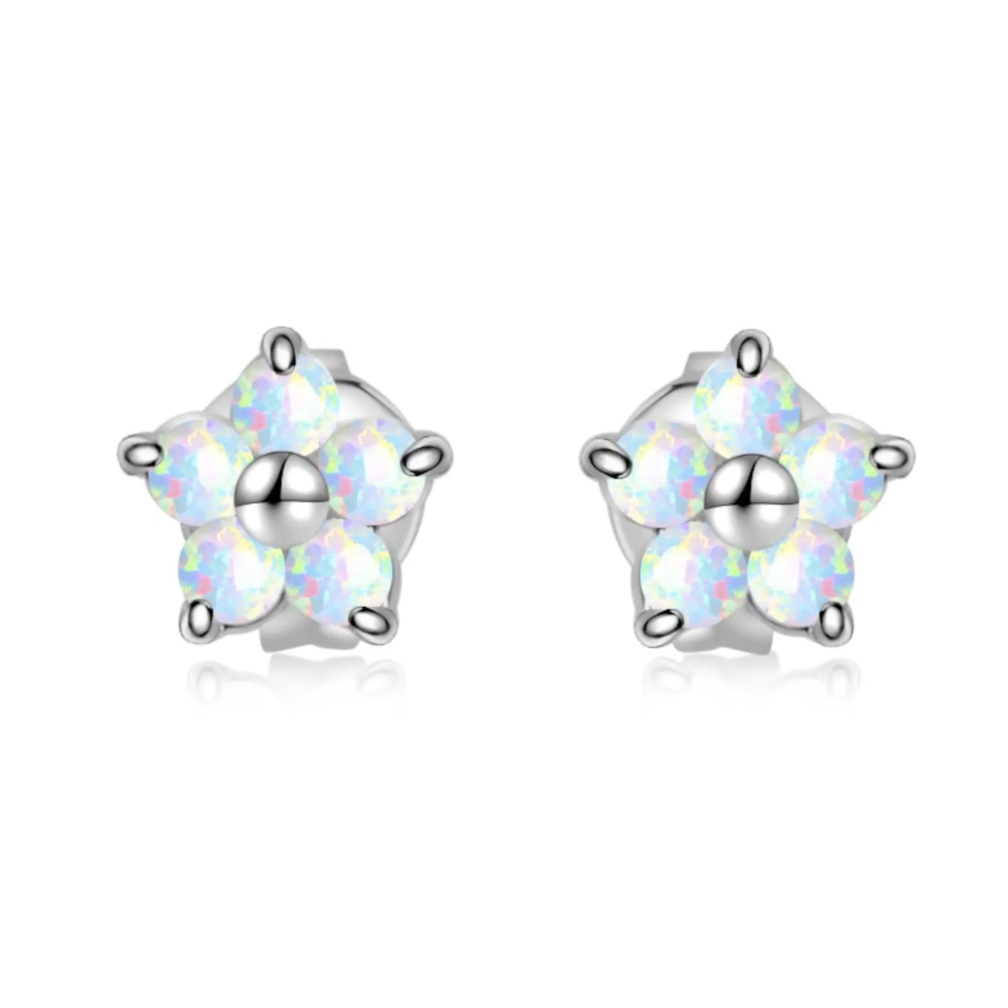 Flower Opal Stud Earrings - Blue Fire Opal Eye Detail Design | Playful Daily Jewelry Bulk Gifts