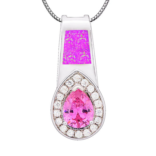 Aobao Trendy Vintage Water Drop-Shaped Necklace with Heart Pendant Sweater Chain Opal-Gift for Women
