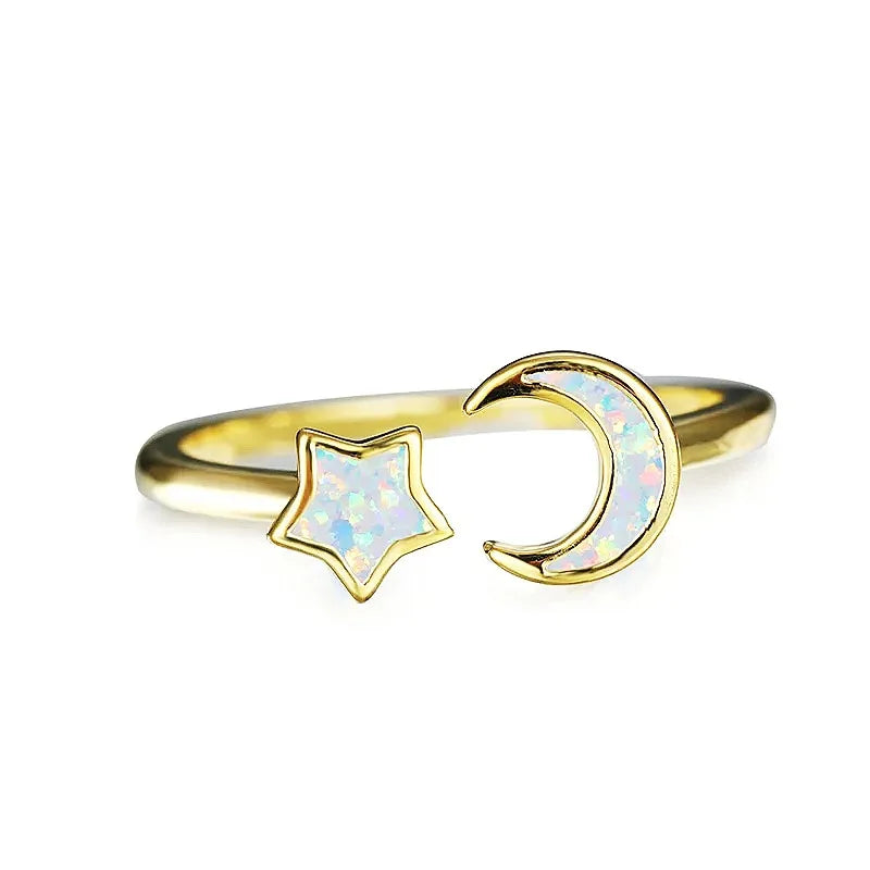 Modern Brass Minimalist Ocean Opal Ring-Hawaiian Star Moon Design Women's Eternity Band for Party Anniversary Bulk Jewelry