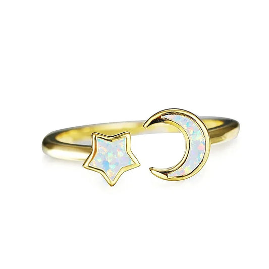 Modern Brass Minimalist Ocean Opal Ring-Hawaiian Star Moon Design Women's Eternity Band for Party Anniversary Bulk Jewelry