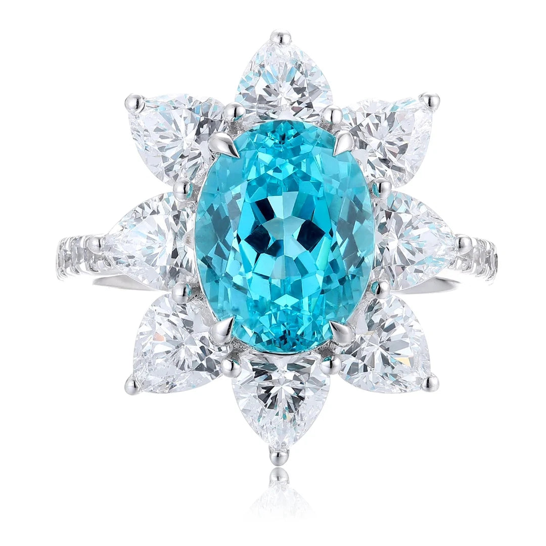 Gemfiori Vintage Lab Grown Paraiba S925 Sterling Silver Engagement Rings for Women Custom Design Wedding & Party Gift