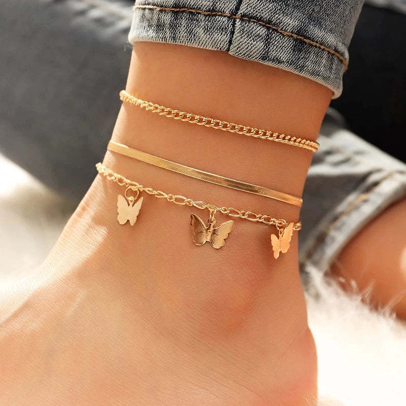 Wholesale Cuban Link Anklet Chain Anklet Butterfly Pendant Anklet for Women