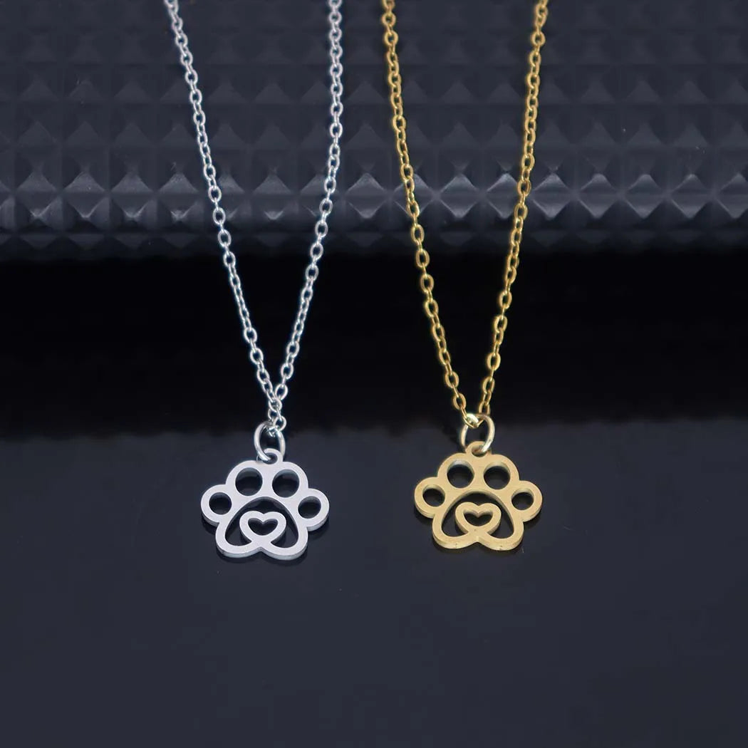 Stainless Steel cat Dog Paw Pendant Bamboo Choker Women Fashionable Versatile Animal-themed Minimalist Necklace