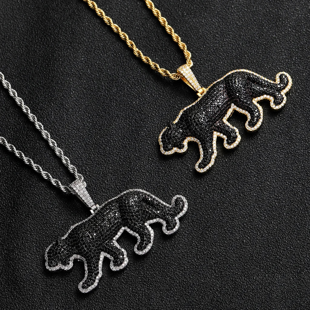 Cheetah Panther Leopard Pendant Hip Hop Iced Out Gold Black Panther Pendant Necklace