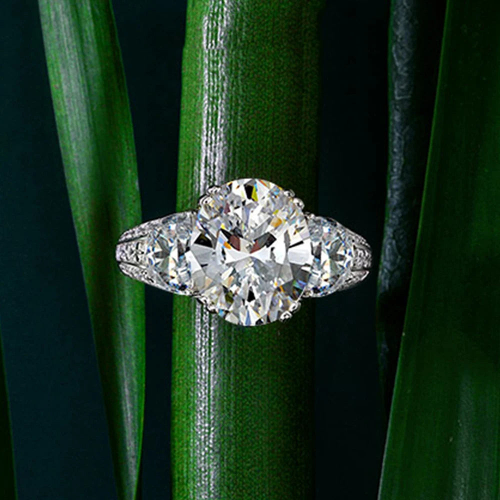 MUSHAN Luxury S925 Sterling Silver Platinum Plated 3.5ct High Carbon Diamond Wedding Ring Women Anniversary Party 9*11 Full