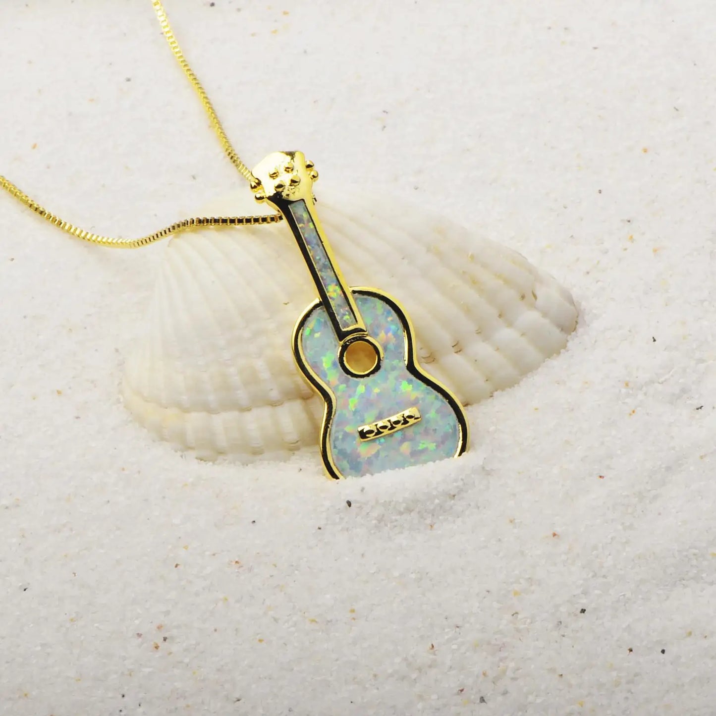 Aobao Wind Hawaii Beach Explosion Opal Guitar Pendant Necklace Cute Style Children's Wholesale Inlaid Charms