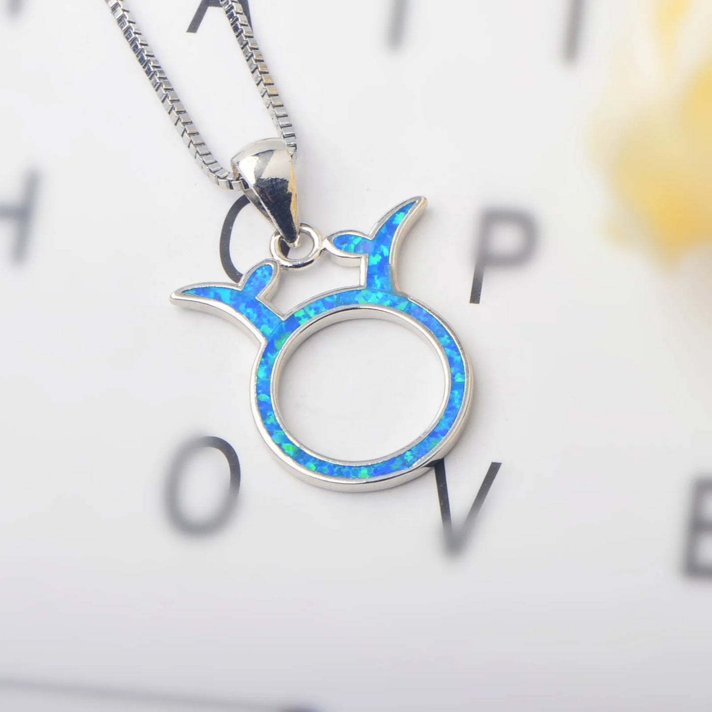 Taurus Zodiac Pendant - Blue Opal Inlaid Silver Plated Horoscope Jewelry for Women Wholesale