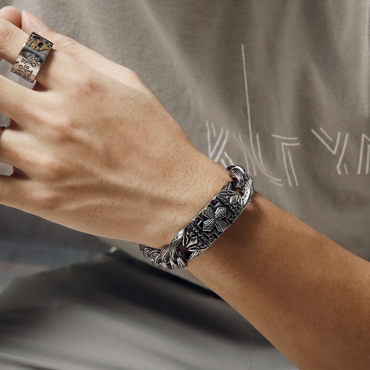 KALEN Fashionable Retro Cross  Stainless Steel Bracelet Man