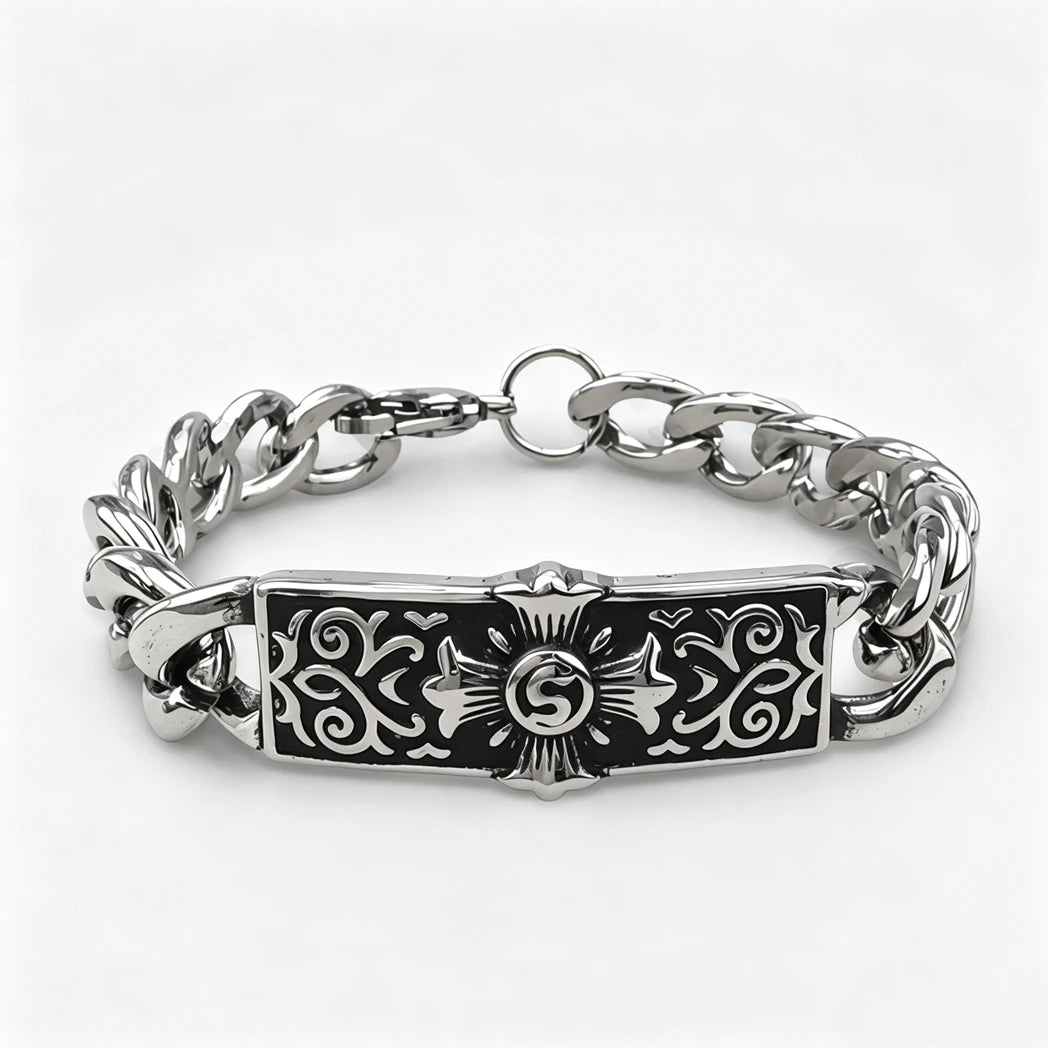 Vintage Men's Stainless Steel Bracelet Gothic Skull Celtic Knot Cross Cuban Chain Woven Braid Street Style Jewelry Gift