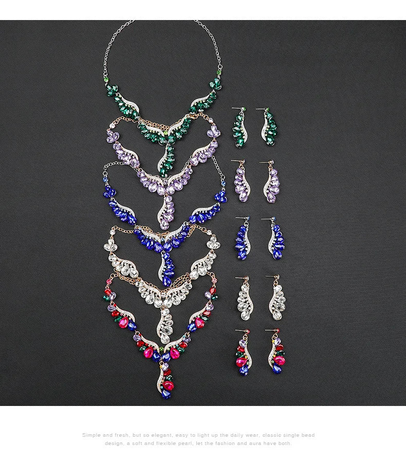 Multi-Colour Crystal Gemstone Drop Jewellery Set