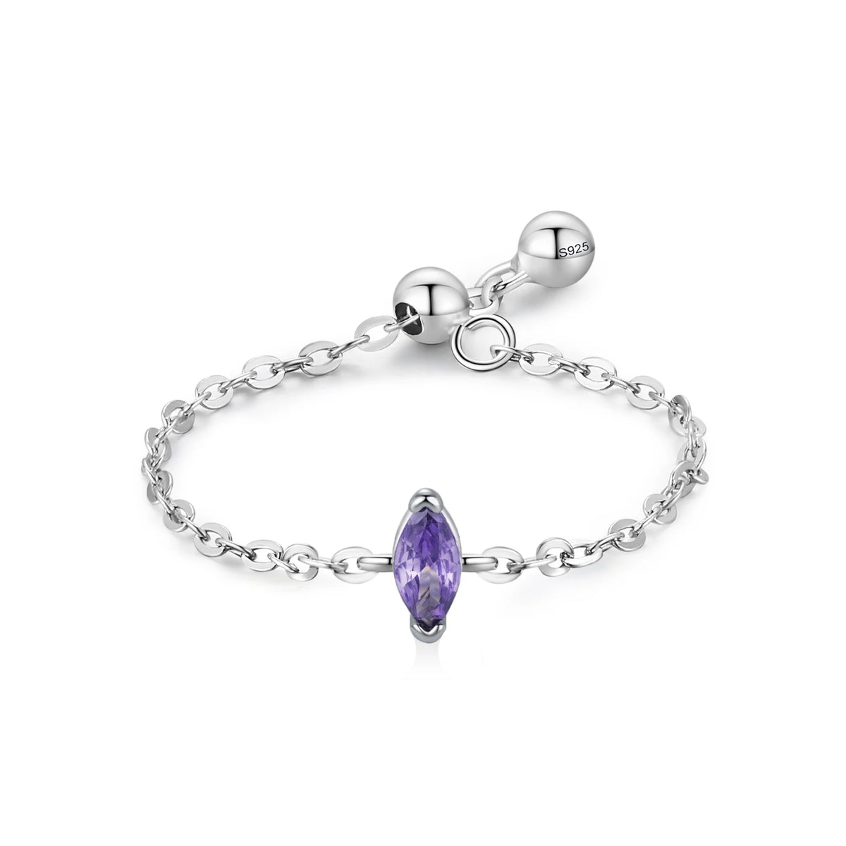 Ailmay Fashion 925 Sterling Silver 12 Month Birthday Stone Adjustable Chain Rings for Women Everyday Wear and As Gifts
